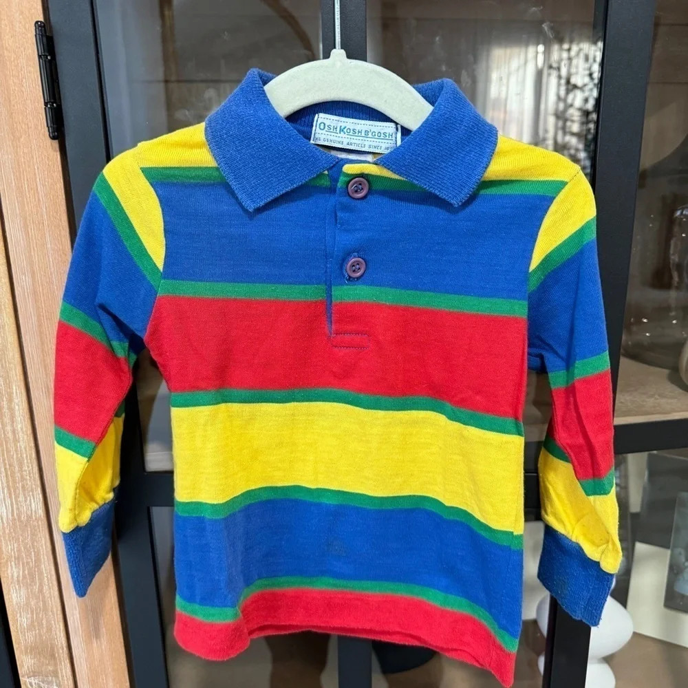 1980s OshKosh B'gosh toddler boys polo rugby Shirt long sleeve colorful stripes